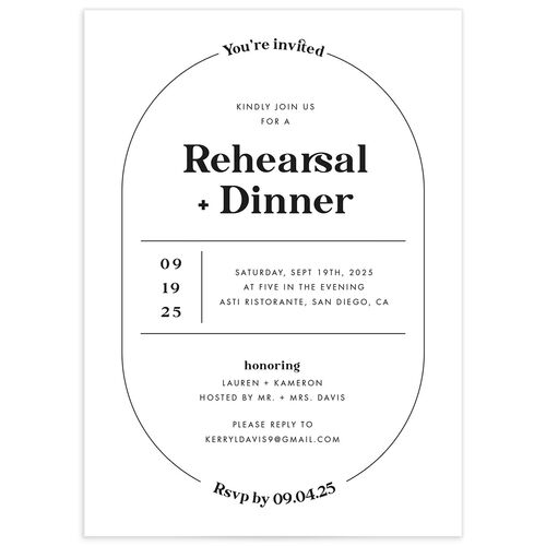 Minimal Oval Rehearsal Dinner Invitations