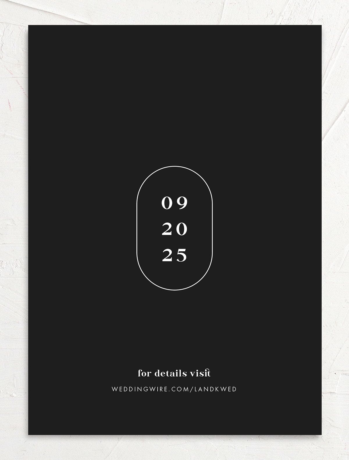 Minimal Oval Save the Date Cards back in Midnight
