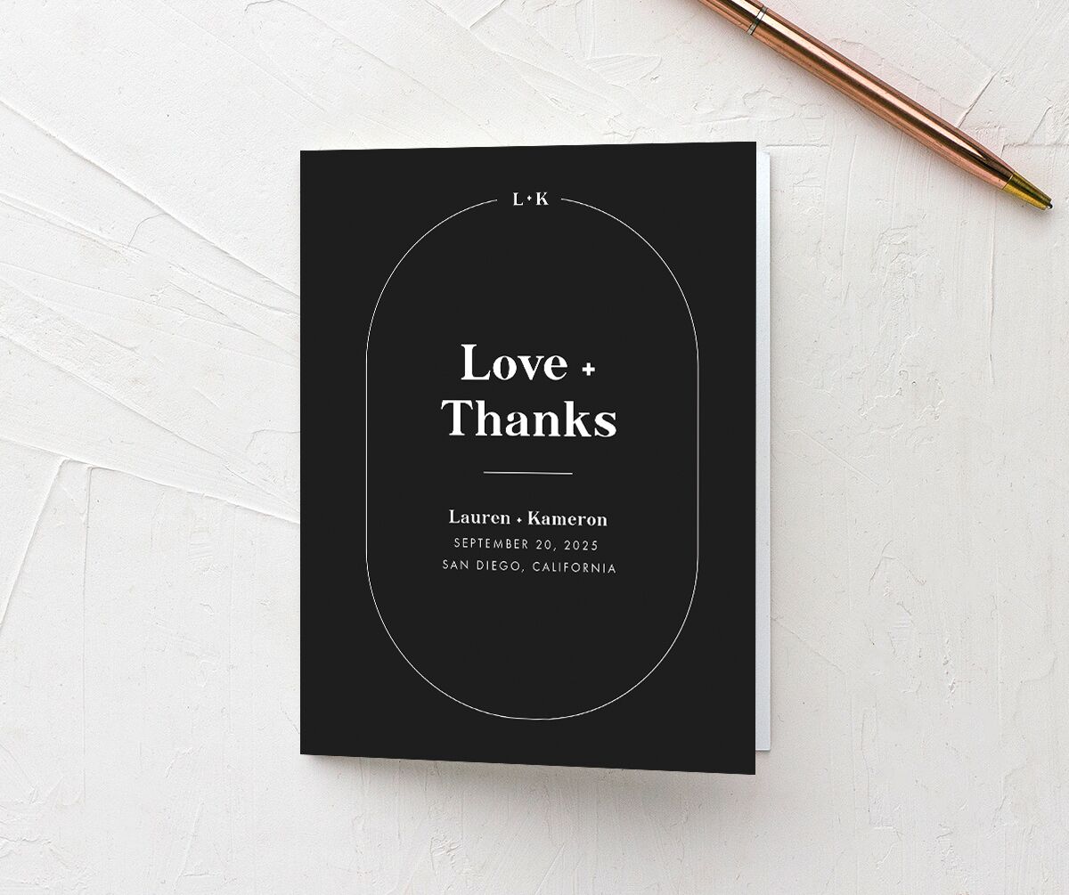 Minimal Oval Thank You Cards front in Midnight