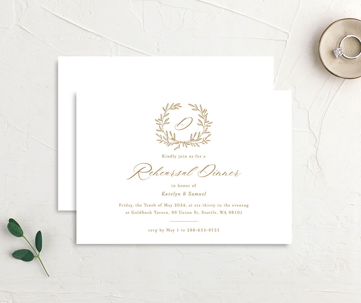 Natural Flourish Rehearsal Dinner Invitations front-and-back in Dijon