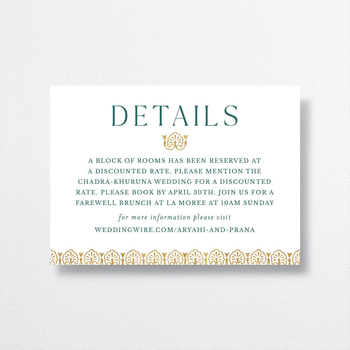 Ornate Deco Wedding Enclosure Cards front in Pure White