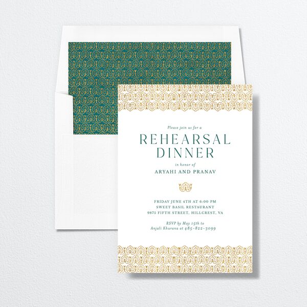 Ornate Deco Rehearsal Dinner Invitations envelope-and-liner in Pure White