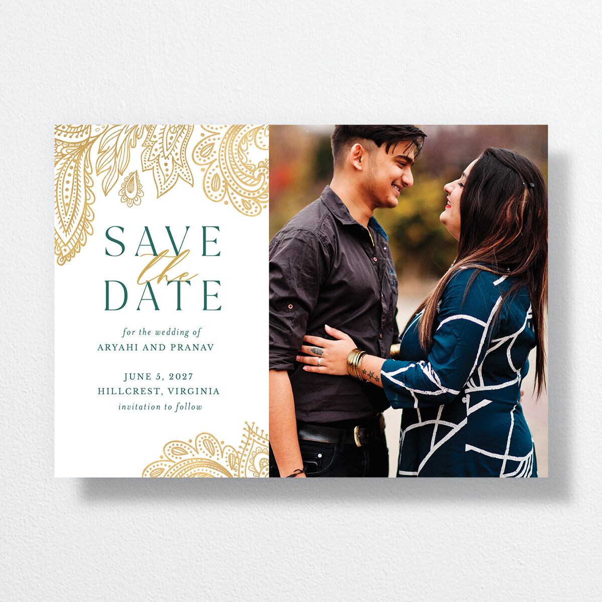 Ornate Deco Save the Date Cards front in Pure White