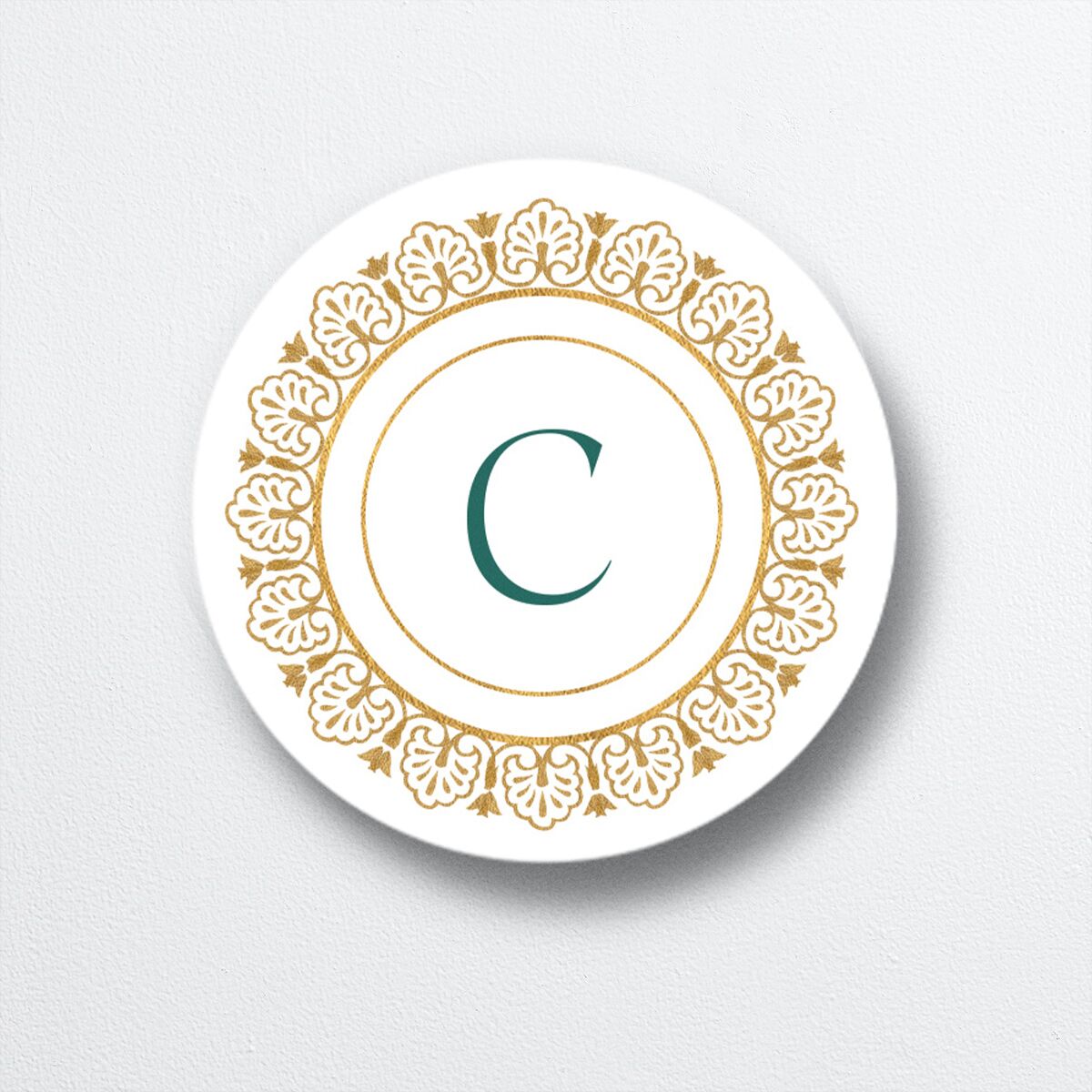 Ornate Deco Wedding Stickers front in Pure White
