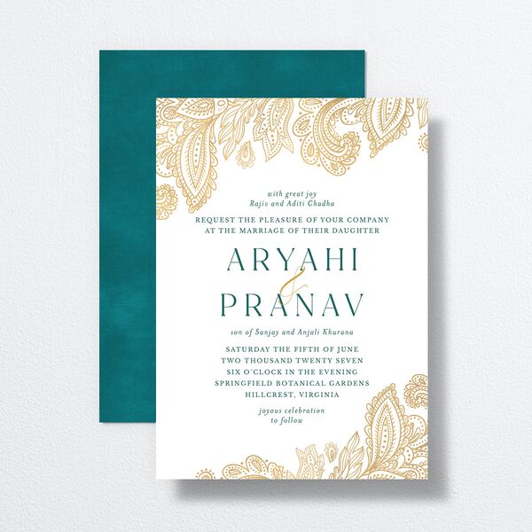 Ornate Deco Wedding Invitations front-and-back in Pure White