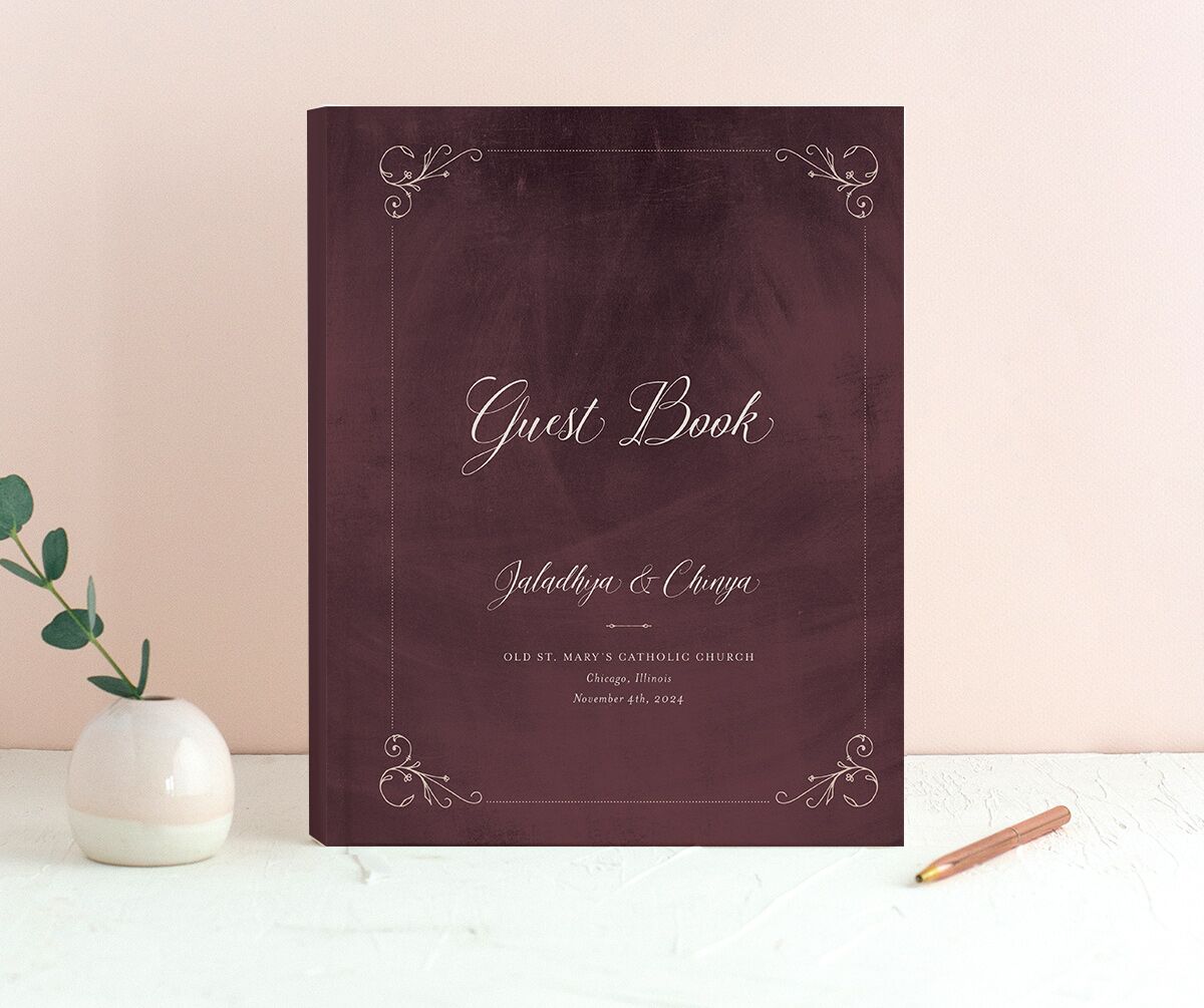 Ornate Nostalgia Wedding Guest Book front in Ruby