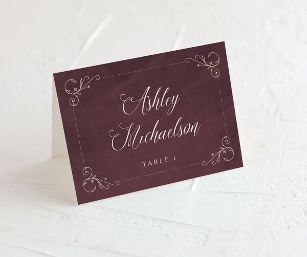 Ornate Nostalgia Place Cards front in Ruby