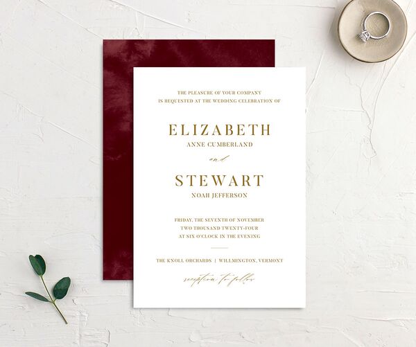 Exquisite Wreath Wedding Invitations front-and-back in Rose Pink