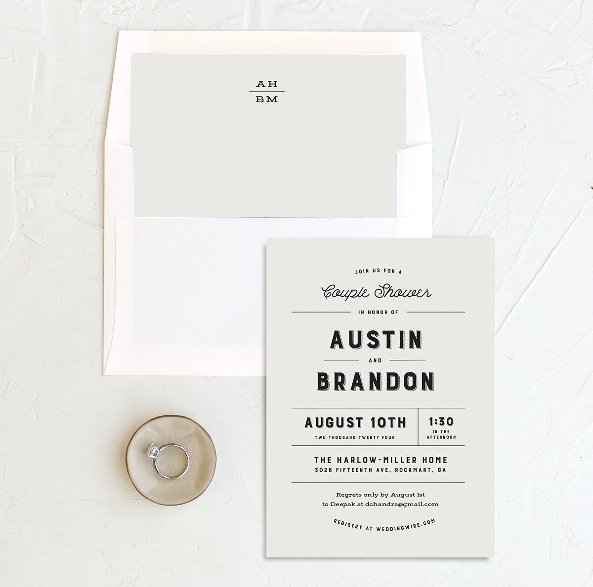 Bold Retro Bridal Shower Invitations envelope-and-liner in Champagne