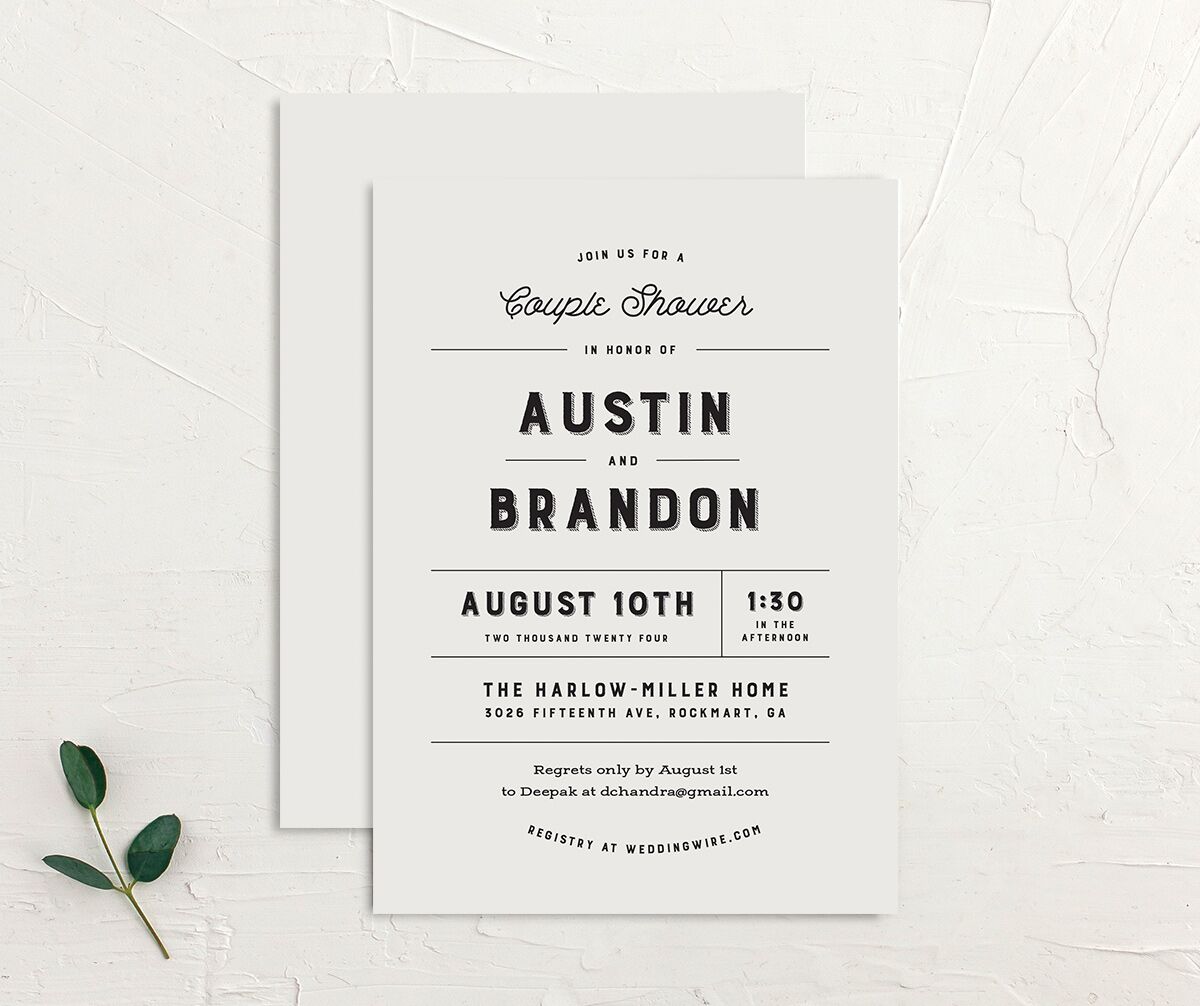 Bold Retro Bridal Shower Invitations front-and-back in Champagne