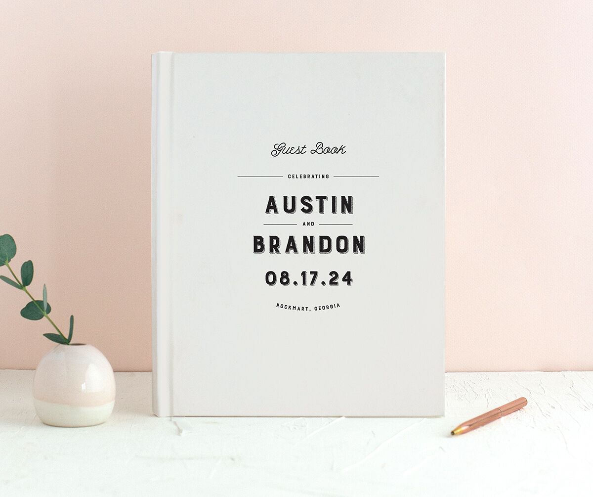 Bold Retro Wedding Guest Book front in Champagne