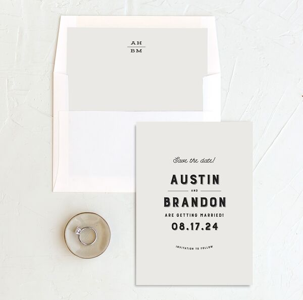 Bold Retro Save the Date Cards envelope-and-liner in Champagne