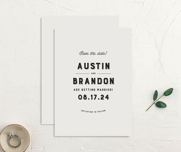 Bold Retro Save the Date Cards front-and-back in Champagne