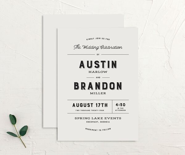 Bold Retro Wedding Invitations front-and-back in Champagne