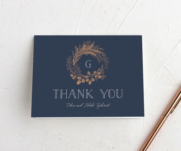 Elegant Botanical Thank You Cards front in French Blue