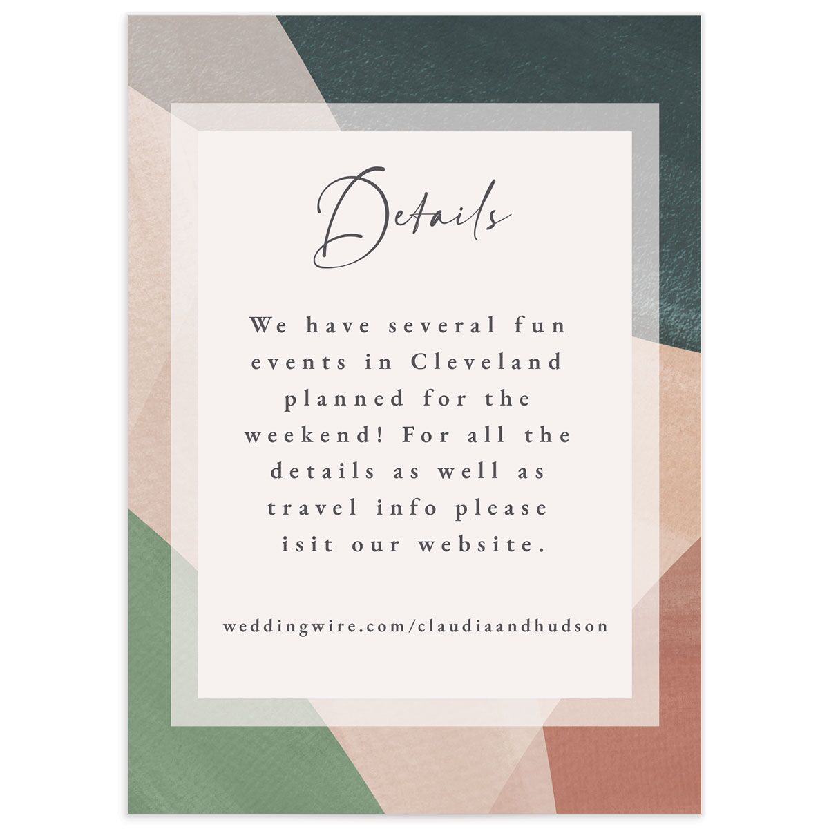 Abstract Geometric Wedding Enclosure Cards front in Jewel Green
