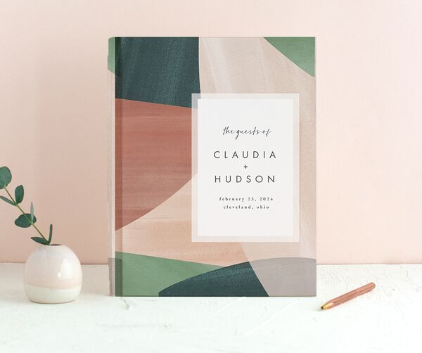 Abstract Geometric Wedding Guest Book front in Jewel Green