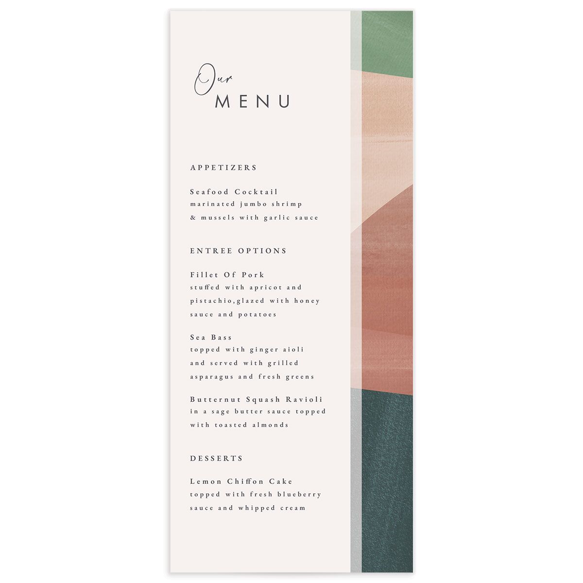Abstract Geometric Menus front in Jewel Green