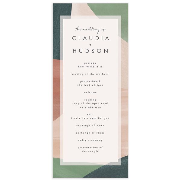 Abstract Geometric Wedding Programs front in Jewel Green