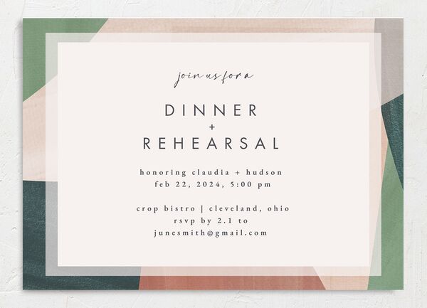 Abstract Geometric Rehearsal Dinner Invitations front in Jewel Green