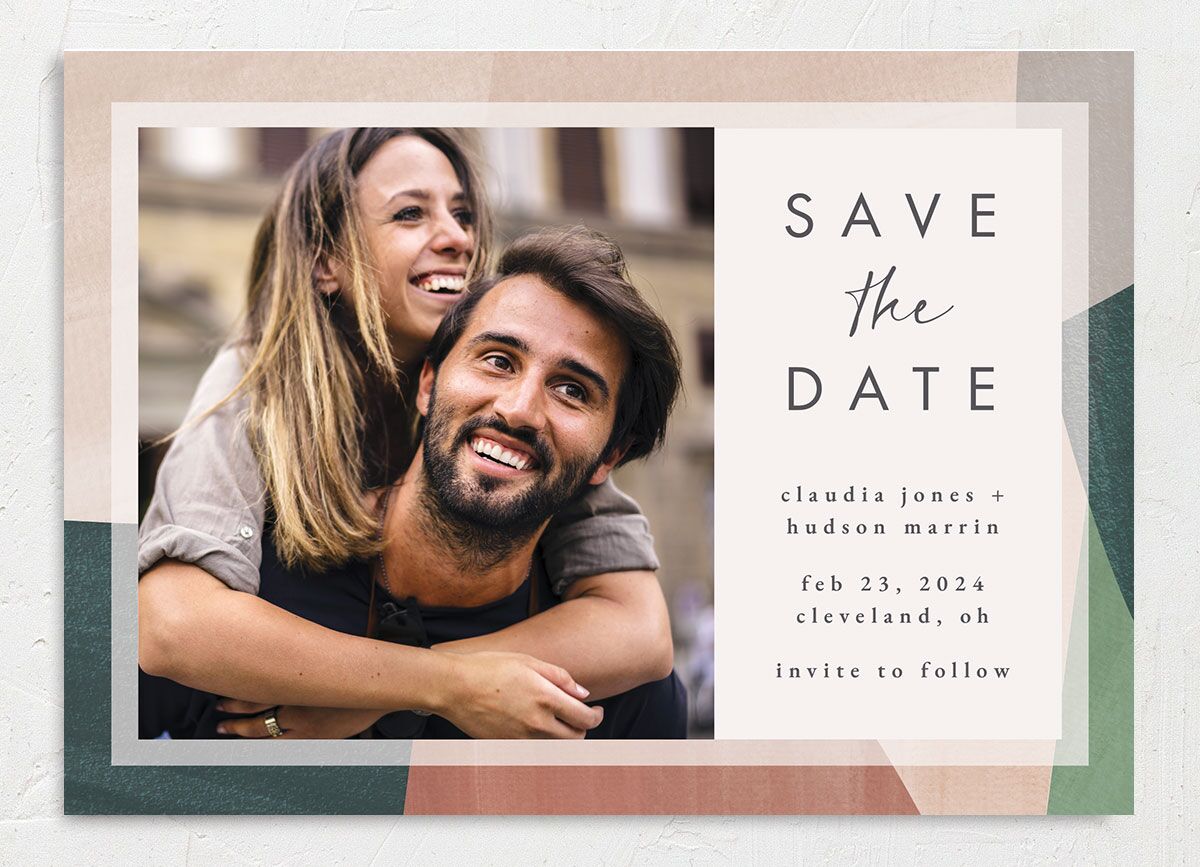 Abstract Geometric Save the Date Cards front in Jewel Green