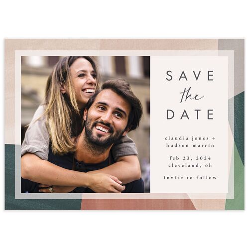 Abstract Geometric Save the Date Cards - Jewel Green
