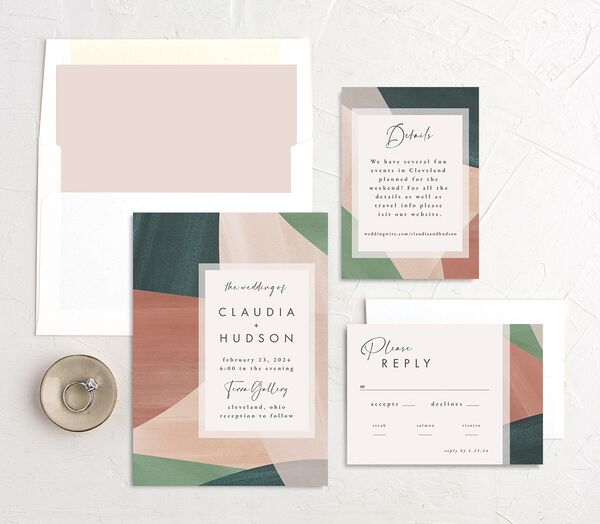 Abstract Geometric Wedding Invitations suite in Jewel Green