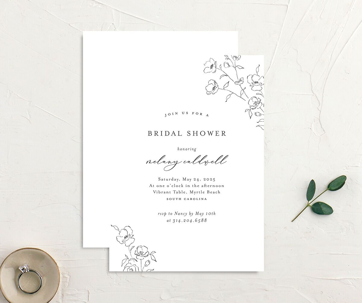 Ornamental Flowers Bridal Shower Invitations front-and-back in Midnight