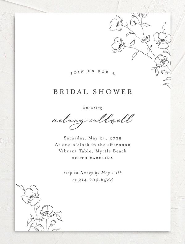 Ornamental Flowers Bridal Shower Invitations front in Midnight