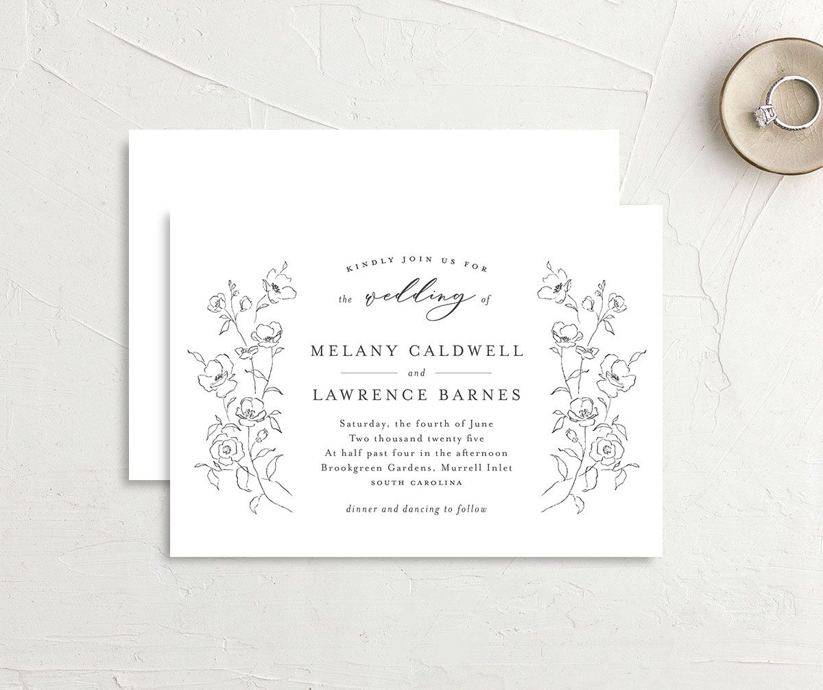 Ornamental Flowers Wedding Invitations front-and-back in Midnight