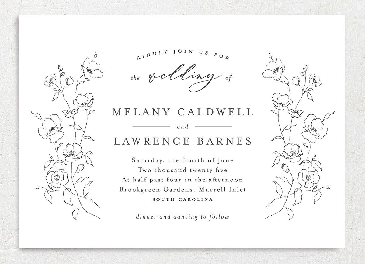 Ornamental Flowers Wedding Invitations front in Midnight
