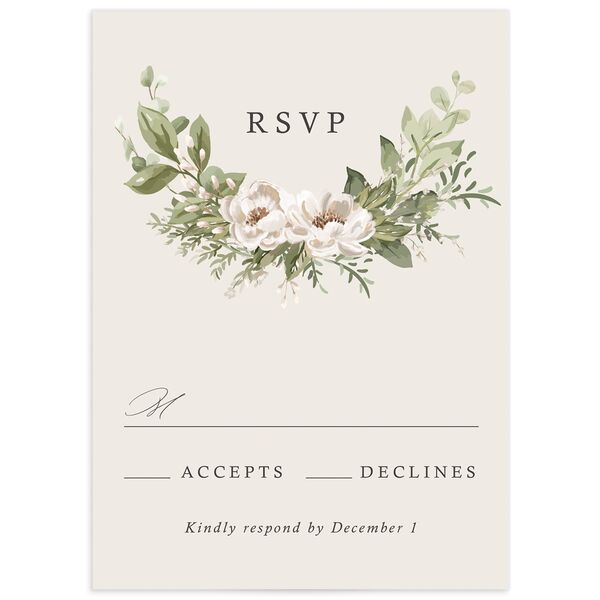 Brushstroke Garland Wedding Response Cards front in Champagne
