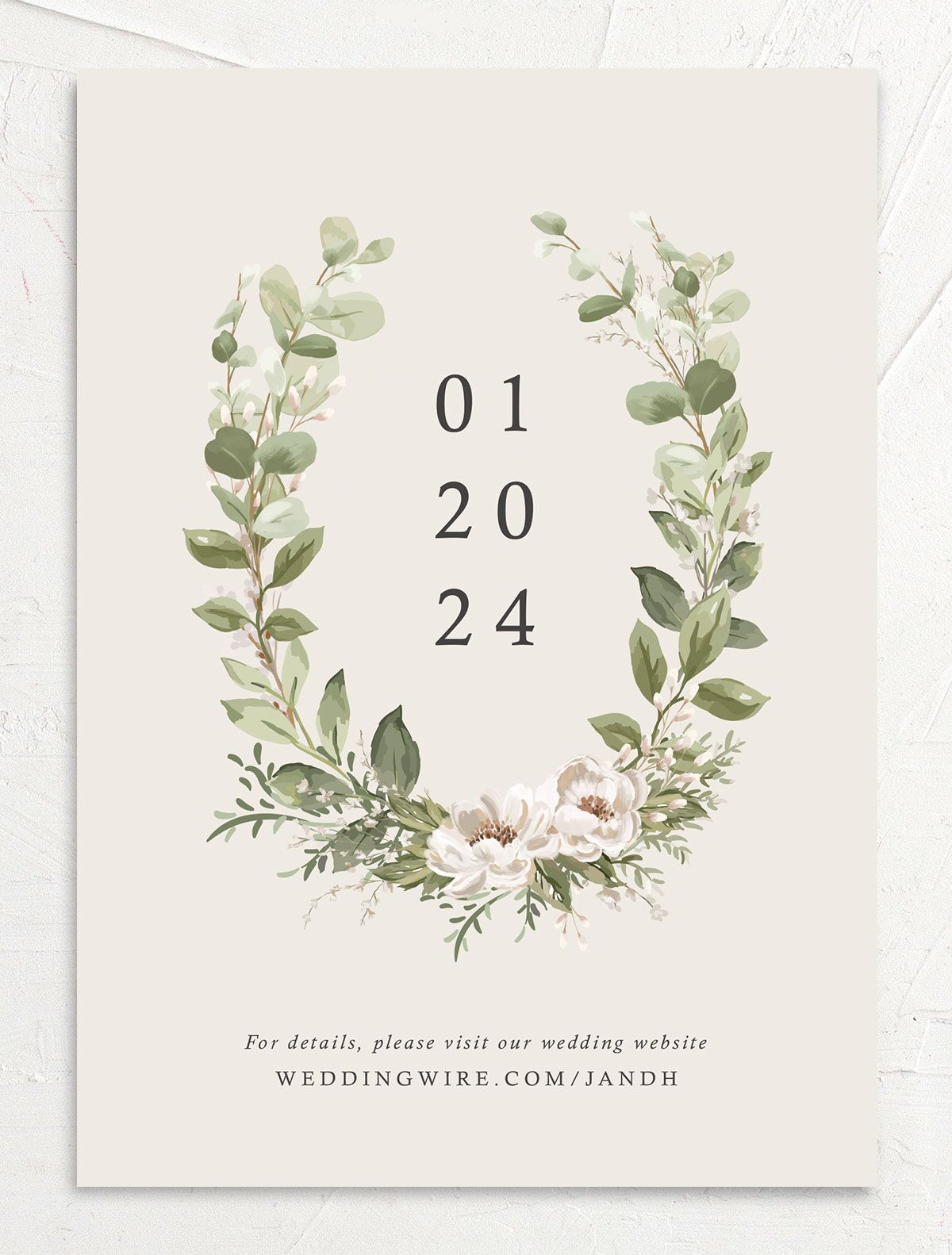 Brushstroke Garland Save the Date Cards back in Champagne