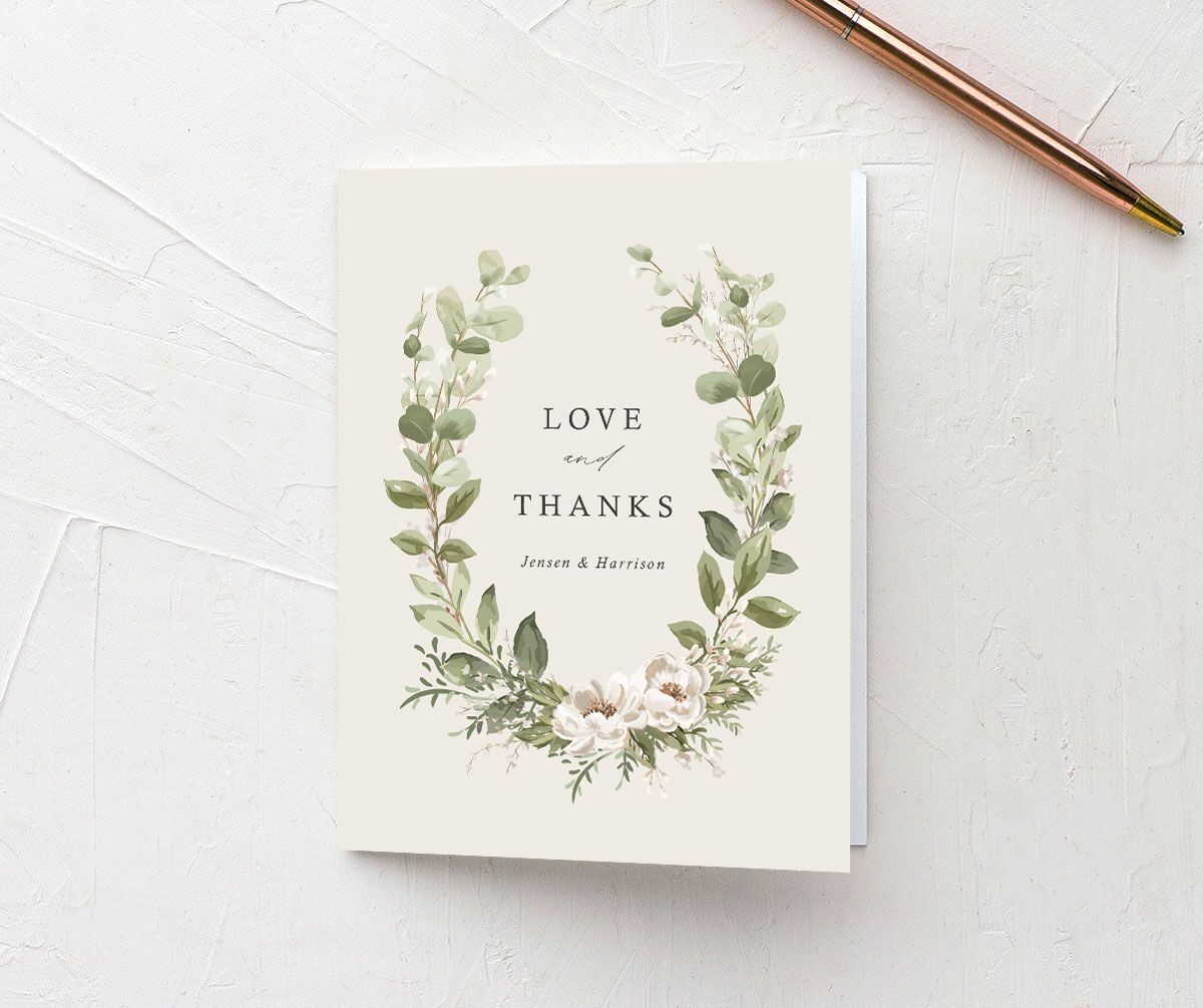 Brushstroke Garland Thank You Cards front in Champagne