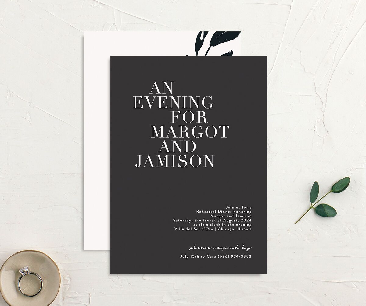 Versatile Vogue Rehearsal Dinner Invitations front-and-back in Pure White