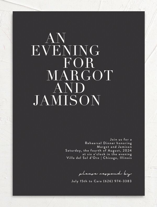 Versatile Vogue Rehearsal Dinner Invitations front in Pure White