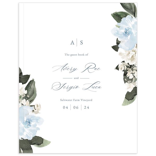 Charming Florals Wedding Guest Book front in French Blue