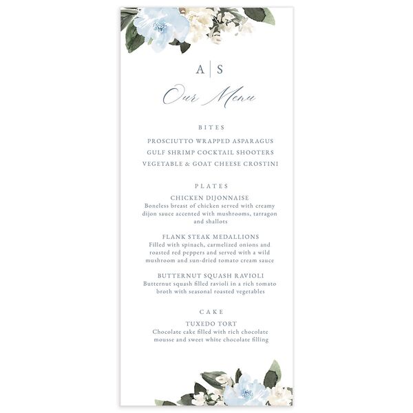 Charming Florals Menus front in French Blue