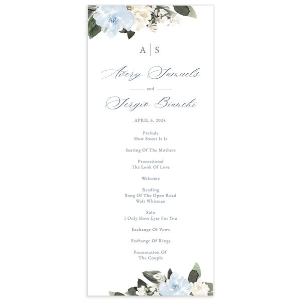 Charming Florals Wedding Programs front in French Blue