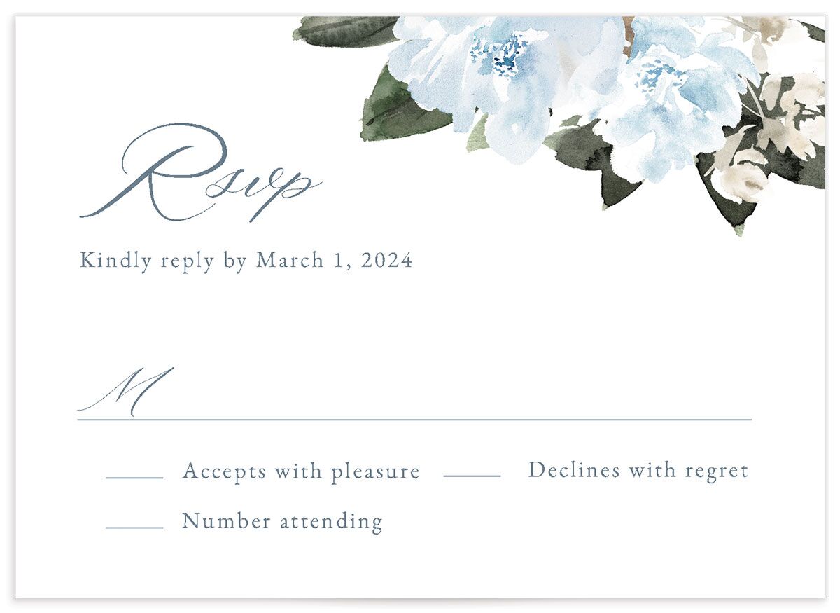 Charming Florals Wedding Response Cards front in French Blue