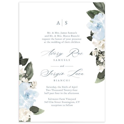 Charming Florals Wedding Invitations - French Blue