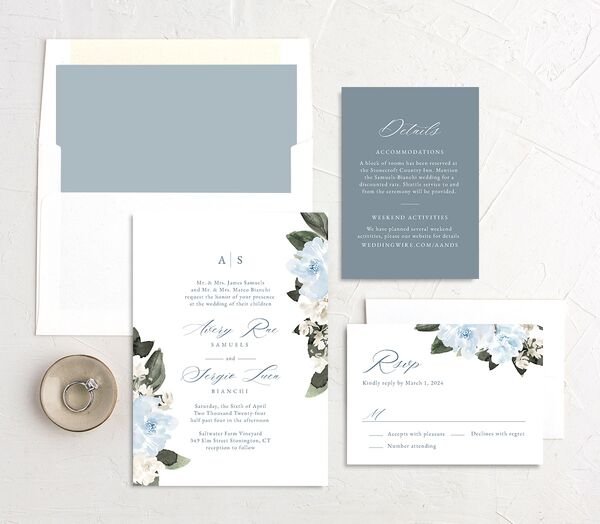 Charming Florals Wedding Invitations suite in French Blue