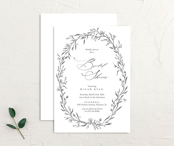 Rustic Garland Bridal Shower Invitations front-and-back in Silver