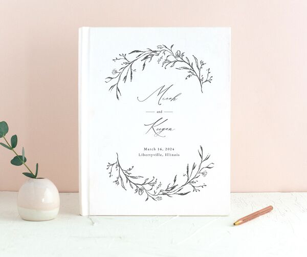 Rustic Garland Wedding Guest Book front in Silver