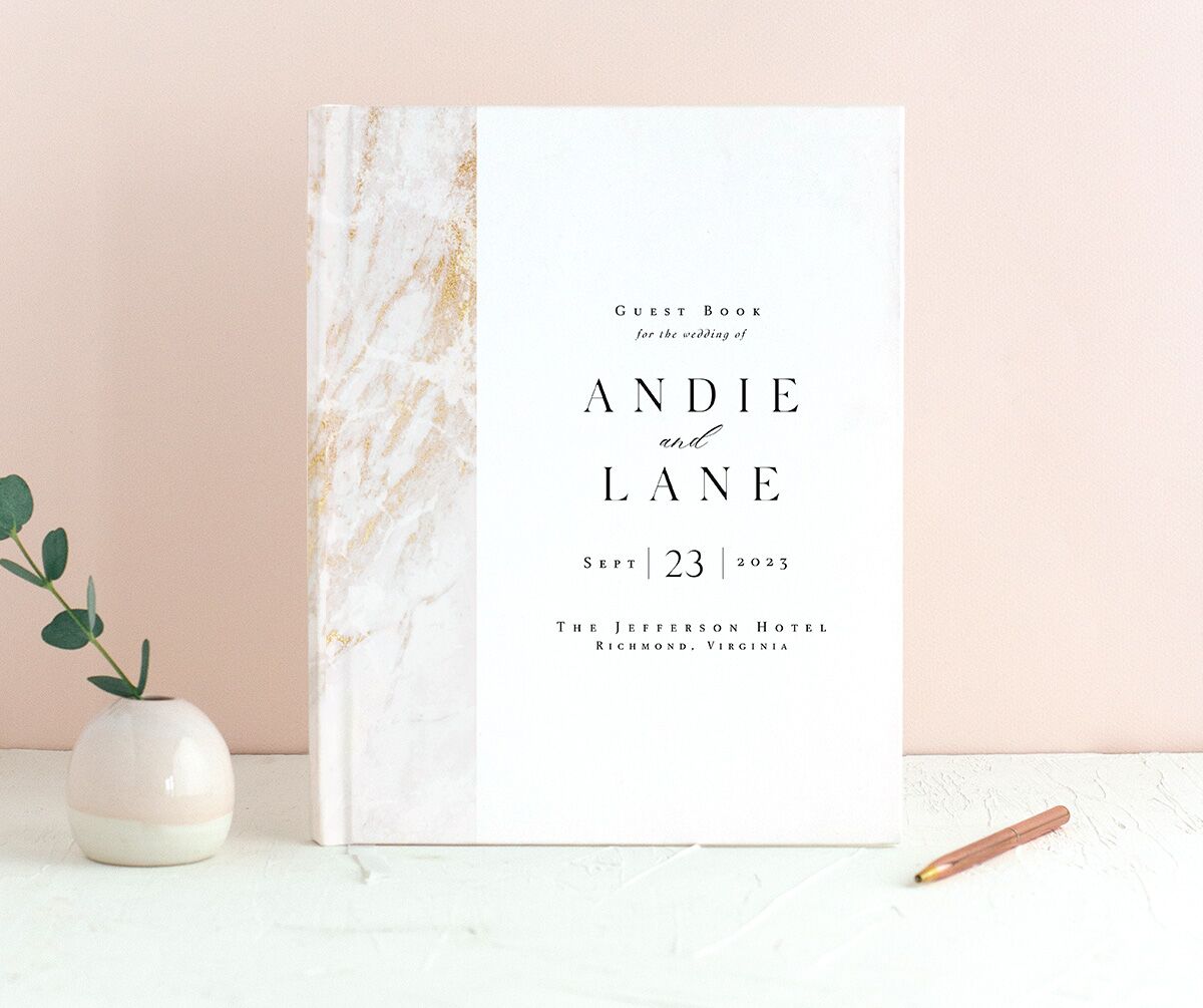 Classic Marble Wedding Guest Book front in Pure White