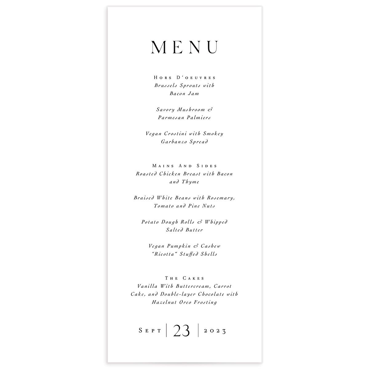 Classic Marble Menus front in Pure White