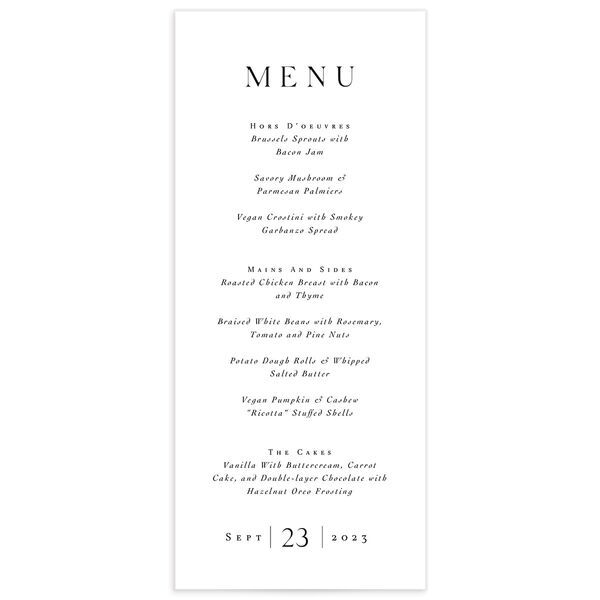 Classic Marble Menus front in Pure White