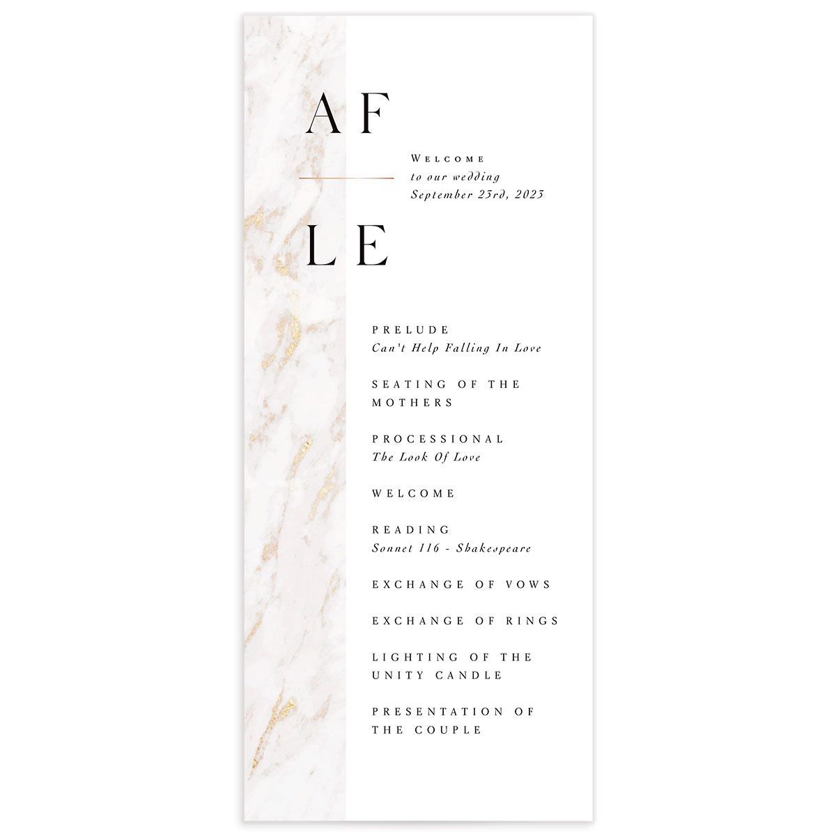 Classic Marble Wedding Programs front in Pure White