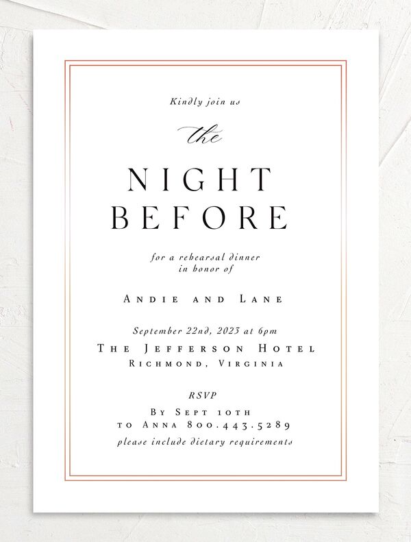 Classic Marble Rehearsal Dinner Invitations front in Pure White