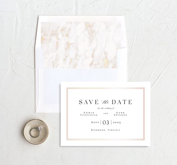 Classic Marble Save the Date Cards envelope-and-liner in Pure White
